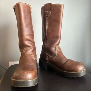 Bos & Co. Brown Leather Pull On Mid Height Chunky Weathered Boots